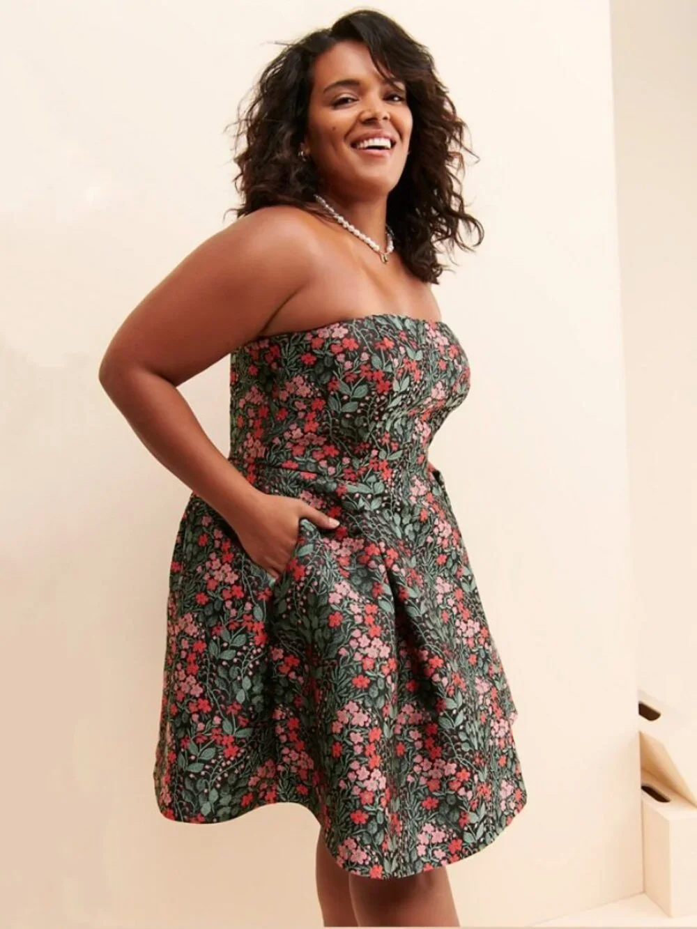 Hutch Floral Jacquard Mini Fit and Flare Strapless Dress Black Multi 0 #A3964